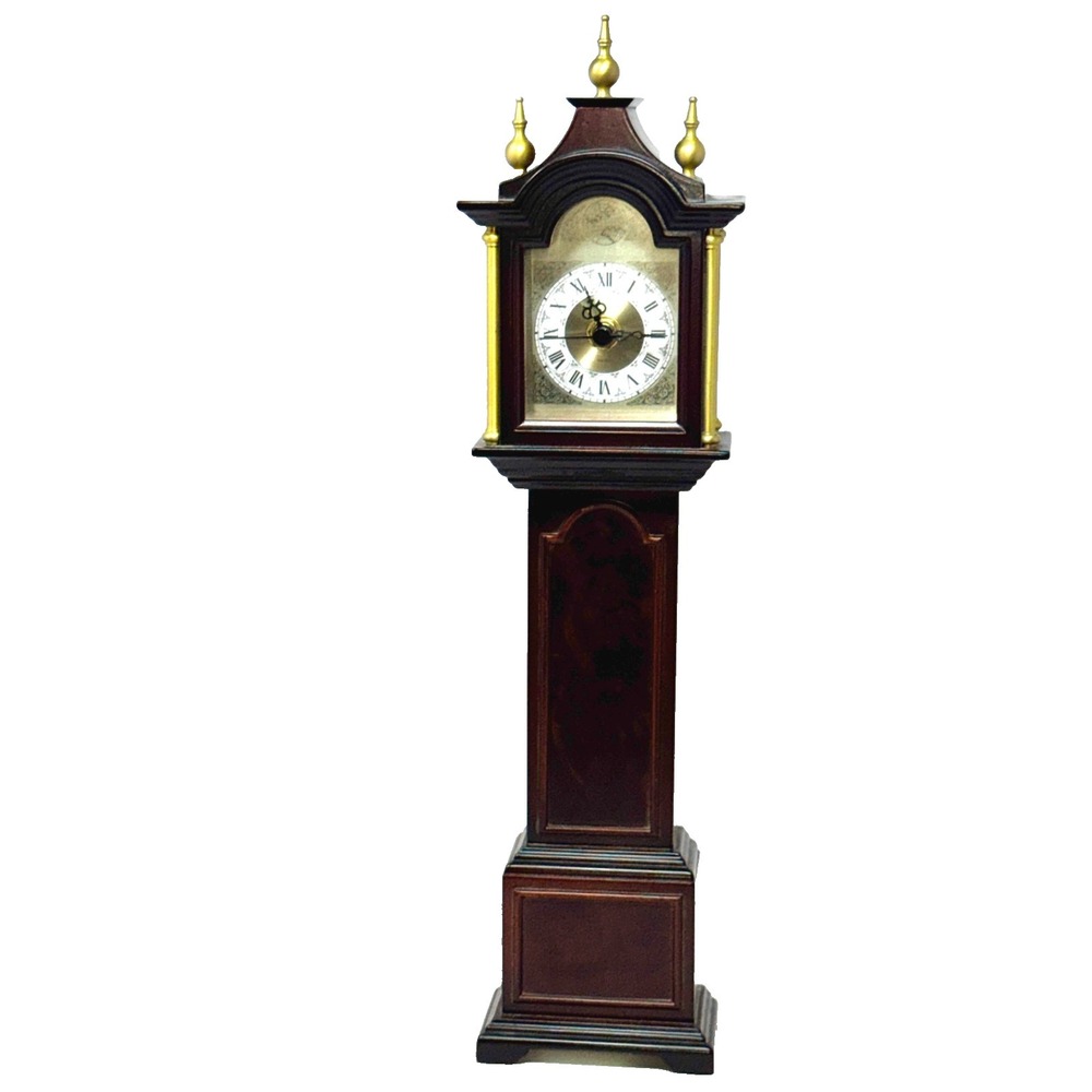 Bombay Company Miniature Grandfather Clock Mahogany Quartz Brass 16" 2001